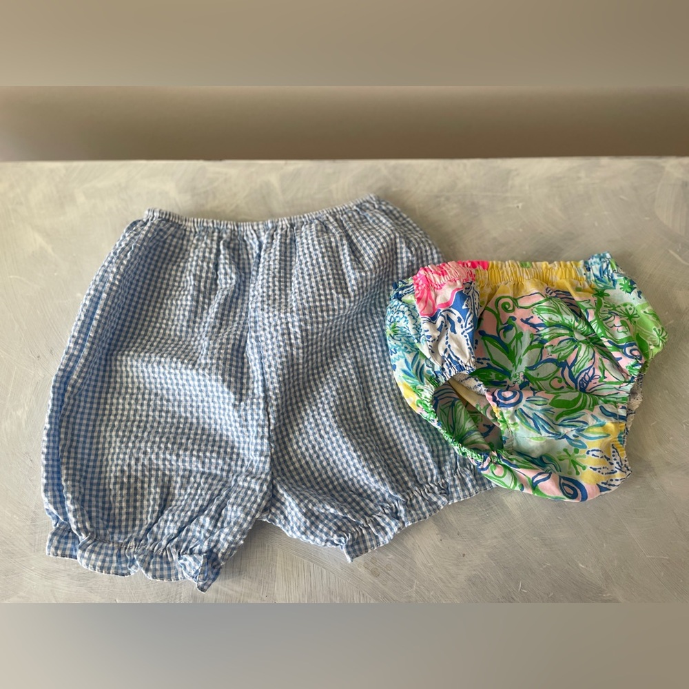 Pair of Blue Gingham and Vibrant Floral Lilly Baby Bloomers